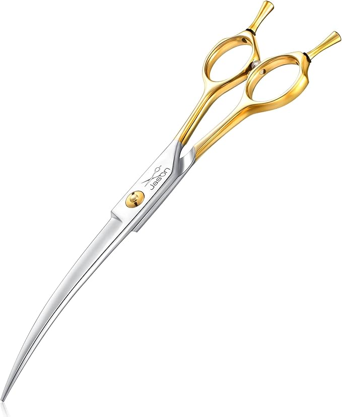 JASON 7.5 Inch Curved Scissors for Dog Grooming Professional Downward Curved Pet Face Trimming Shears with Symmetric Handle Sharp Comfortable