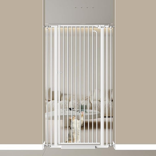 57" Extra Tall Cat Gate for Doorways, 29.14'' - 33.86'' Wide High Pressure Mounted Dog Gate, Tall Pet Gates for Doorways No Drilling, Auto Close Safety Baby Gates for Dogs Cats(White)