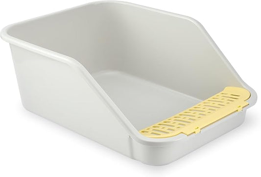 SpaceTime Large Cat Litter Box with High Sides,Cat Boxes for Indoor Cats,Cat Litter Pan for Kitty,Litter Box with Low Entry,Easy to Clean,Anti-Splashing(Grey-Yellow)