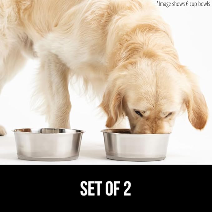 GORILLA GRIP Set of 2 Dog Bowls, Holds 6 Cups (48 fl oz), Heavy Duty Metal Food and Water Bowl for Feeding Dogs and Cats, Dishwasher Safe, Rust Resistant Stainless Steel, BPA Free Rubber Base, Beige