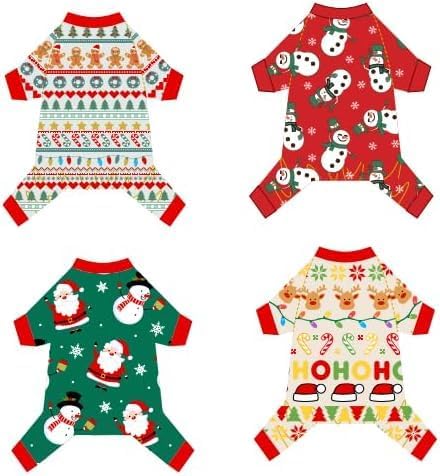 4 Pack Dog Pajamas Soft Lightweight Dog Recovery Suit Onesie Clothes for Small Medium Large Female Pet Boys Girls Dogs Cats (M (Back: 10.5",Chest: 15", Neck: 9.5"), Christmas Styles)
