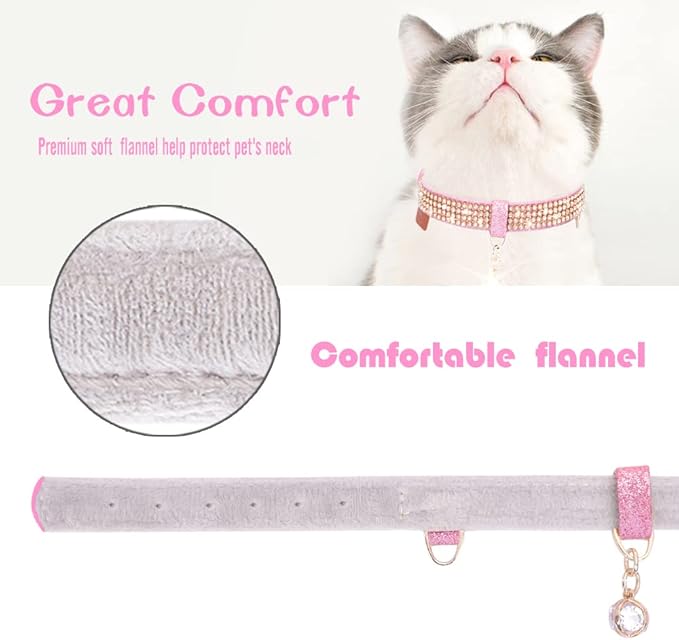 PetsHome Cat Collar, Dog Collar, [Bling Rhinestones] Premium PU Leather with Pendant Adjustable Collars for Cat and Small Dog Extra Small Pink