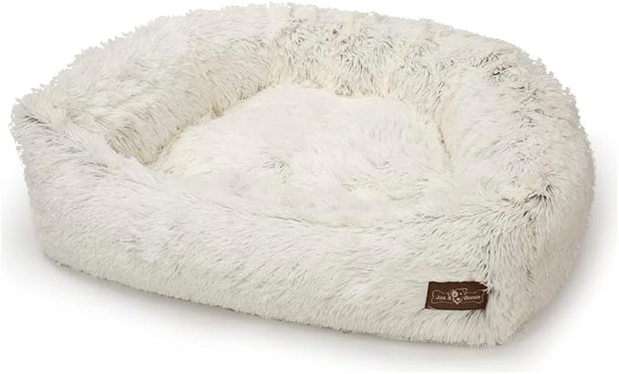 Jax & Bones Dog Napper - Machine Washable Shag Bed for Dogs - Extra Heavy Duty Bolstered Sides - Small White Dog Mat | 24 x 21 Inches