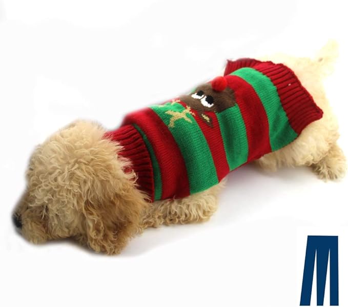Mikayoo Dog Christmas Sweater - Cat Holiday Sweaters, Legless Design Keep Warm and Move Freely, Holiday Festive Sweater for Small Dogs or Cats (Red Deer L)