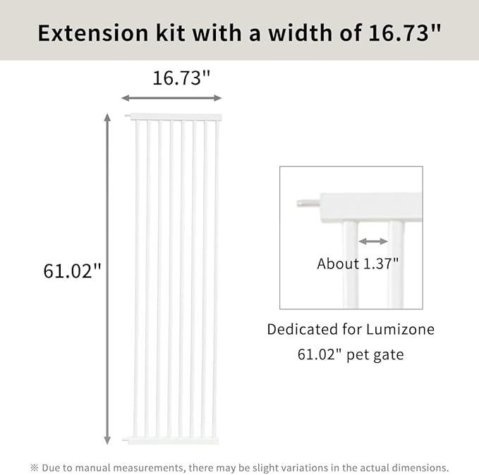 Lumizone Extra Tall Cat Gate Extension Kit 61.02" High Pressure Mounted 2025 New 16.73" Extra Wide 1.37" Gap No Drilling Tall Pet Gate for Dogs (White, 16.73"/42.5CM)