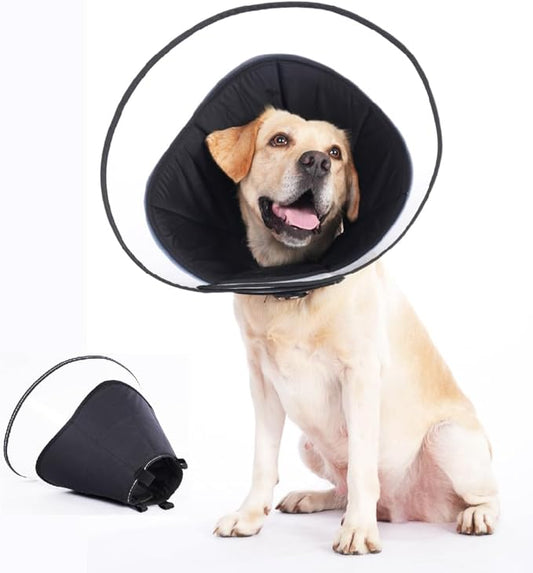 Dog Cone Collar, Pet Cone for Dogs to Stop Licking, Comfy Dog Cones for Large Medium Small Dogs, Soft Cones for Dogs After Surgery, Cone of Shame for Dogs Head Neck Elizabethan Collar (Black, ML)