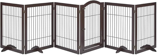 unipaws 144" Extra Wide Dog Gate and Playpen, Free Standing 31.5" Tall Pet Fence with Walk Through Door, Barriers for Home, Use as Indoor Dogs Cats Rabbit Pen, Espresso