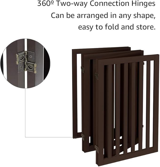 unipaws 36”H Free Standing Pet Gate for Dogs and Cats, Tall Wooden Dog Gates for Doorway, Stairs, Dog Room Divider, Foldable Pet Fence for The House, Expandable Barrier, Indoor Use, Espresso