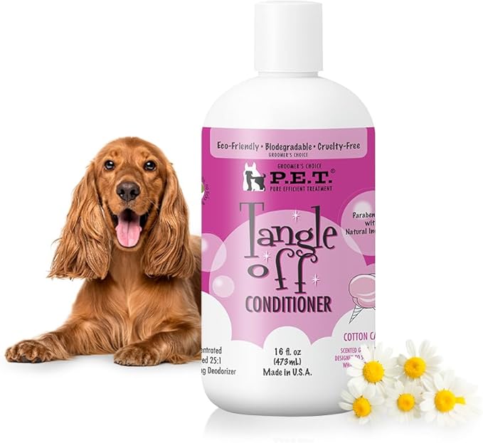 P.E.T. Tangle Off Detangling Conditioner for Dogs & Cats, Cotton Candy Scent – Moisturizes, Softens & Loosens Knots for Silky, Shiny Coats – Sulfate-Free, pH-Balanced, Hypoallergenic – 16 oz