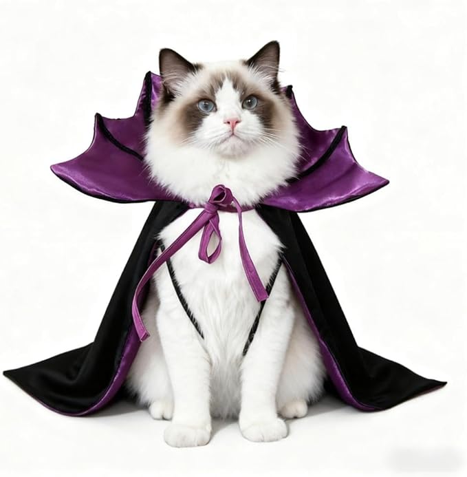 Halloween Pet Costume Premium Cape for Cats and Small Dogs - Adjustable Vampire Cloak, Wizard & Witch Cosplay Outfit with Secure Tie-good cat halloween costumes Closure for Halloween,Christmas（purple）