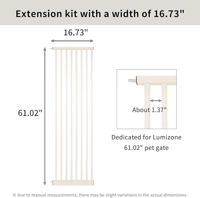 Lumizone Extra Tall Cat Gate Extension Kit 61.02" High Pressure Mounted 16.73" Extra Wide 1.37" Gap No Drilling Tall Pet Gate for Dogs (Cream, 16.73"/42.5cm)
