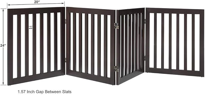 unipaws 24" H Free Standing Pet Gate for Dog Cat, Wooden Dog Gates for Doorway, Stairs, Step Over Foldable Pet Fence for The House, Expandable Dog Barrier, Indoor Use, Espresso