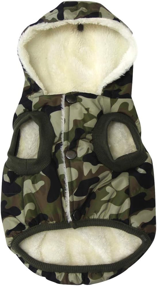Fleece Lining Extra Warm Dog Hoodie in Winter for Large Dogs Jacket Pet Coats with Hooded,Green Camo XXL
