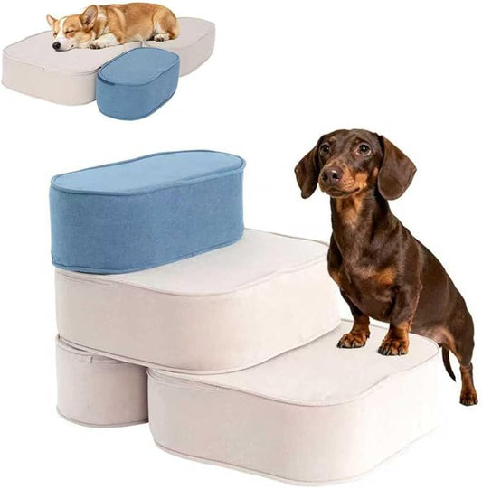 Dog Stairs for High Beds 16" H 3-Step Pet Steps Non-Slip Balanced with Washable Cover and Suitable Durable High Density Foam for Small Dogs Cats or Senior Dogs with Arthritis