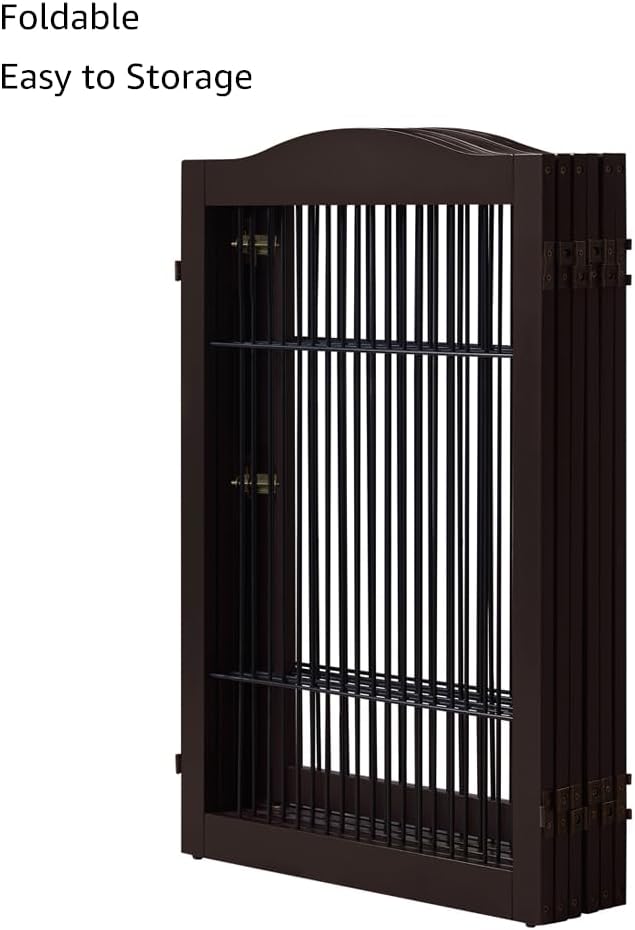 unipaws 132" Extra Wide Dog Gate and Pet Playpen, Free Standing Tall Dog Fence with Walk Through Door, Dog Barriers for Home, Use as Indoor Dogs Cats Pen, Rabbit Pen, Espresso