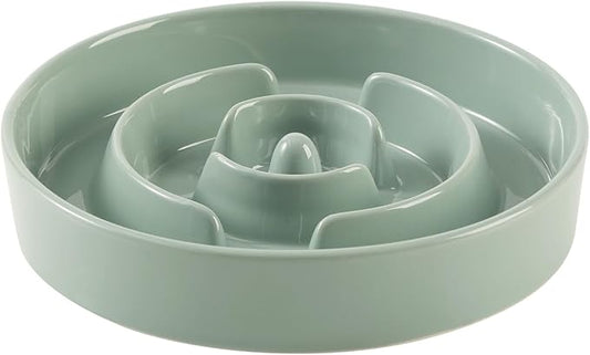 9.5inch Ceramic Slow Feeder Dog Bowl for Large Dog, Puzzle Food Dish, Anti-Gulping, Pet Slow Feeder, Stop Bloat, Preventing Choking (Single Bowl-Light Green)