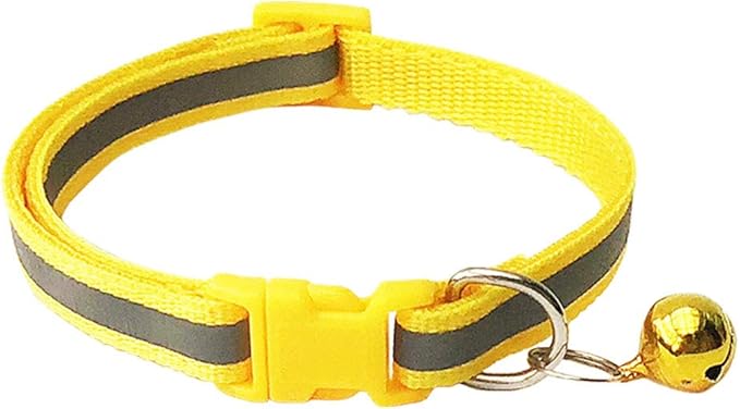 CHBORCHICEN 2-Pack Footprint & Reflective Cat Collar with Bell Basic Dog Cat Collar Buckle Adjustable Polyester Cat Dog Collar or Seatbelts (Small, Yellow)