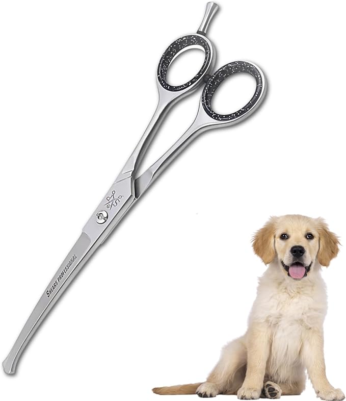 Dog Grooming Scissors, Hair Cutting Shears with Ball Tip Curved,Grooming Scissor for Pet, Scissors for Dogs,Safety Round Tips, Barber Supplies Pet and Saloon Use (Ball CVD 6.5)