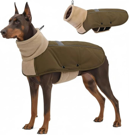 ASENKU Dog Coat, Dog Winter Jackets with Fleece Turtleneck, Windproof, Reflective Pet Snow Jacket for Cold Weather, Coats for Large Dogs, Army Green, XL