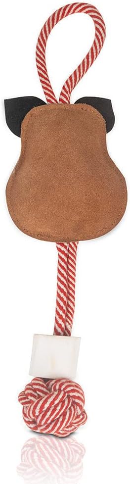 Natural Suede Leather & Rope Chew Toy with Bone for Medium to Large Dogs (Pig Shape)