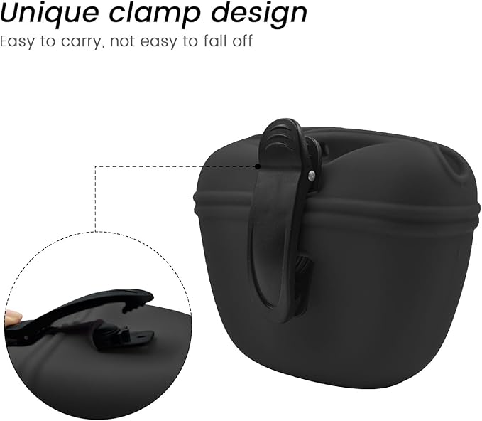 AUDWUD - Silicone Dog Treat Pouch - Clip on Portable Training Container - Convenient Magnetic Buckle Closing and Waist Clip - No BPA