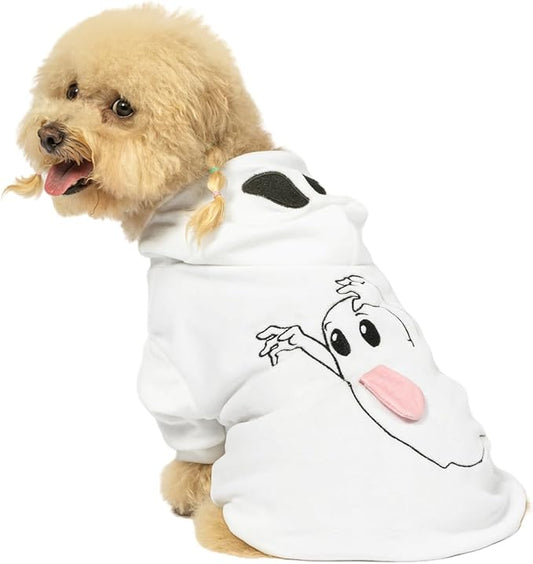 NACOCO Halloween Ghost Dog Costume - Pet Christmas New Year Hoodie Warm Party Coat Outfit for Small and Medium Cat Dog Clothes(White Ghost,S)