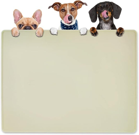 KVK Dog Water Mat 39.4 by 29.5in Extra Large - Silicone Mat for Dog Bowls Waterproof Non Slip - XL Pet Mat for Food and Water Protect Floors - Beige