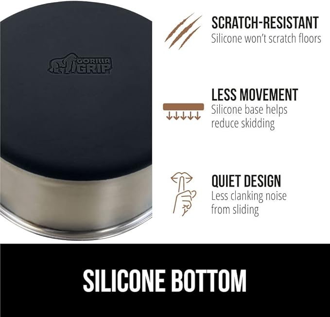 GORILLA GRIP Set of 2 Dog Bowls, Holds 8 Cups (64 fl oz), Heavy Duty Metal Food and Water Bowl for Feeding Dogs and Cats, Dishwasher Safe, Rust Resistant Stainless Steel, BPA Free Rubber Base, Black