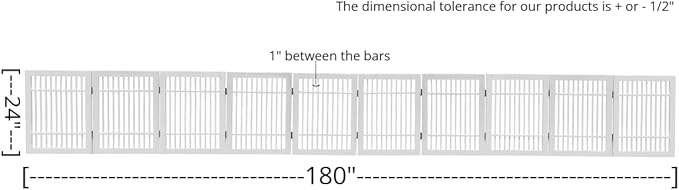 Pet Dog Gate Strong and Durable Freestanding Folding Acacia Hardwood Portable Wooden Fence Indoors or Outdoors by Urnporium (White Pet Gate, 10 Panel 24" Tall)