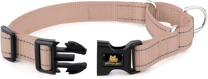 Plutus Pet Reflective Martingale Collar with Buckle - Durable and Adjustable Training Collar for No Pulling, Dog Choker Collar for Small Medium Large Dogs, Beige, M