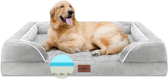 Comfort Expression Orthopedic Dog Bed for Extra Large Dogs 42x30 Inch, Waterproof Supportive Memory Foam XL Pet Bed with Removable Bolsters, Dog Couch with Washable Cover & Non-Slip Bottom, Light Grey