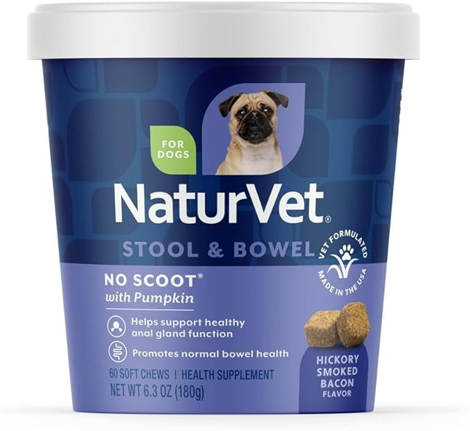 NaturVet - No Scoot for Dogs - 60 Soft Chews - Plus Pumpkin - Supports Healthy Anal Gland & Bowel Function - Enhanced with Beet Pulp & Psyllium Husk