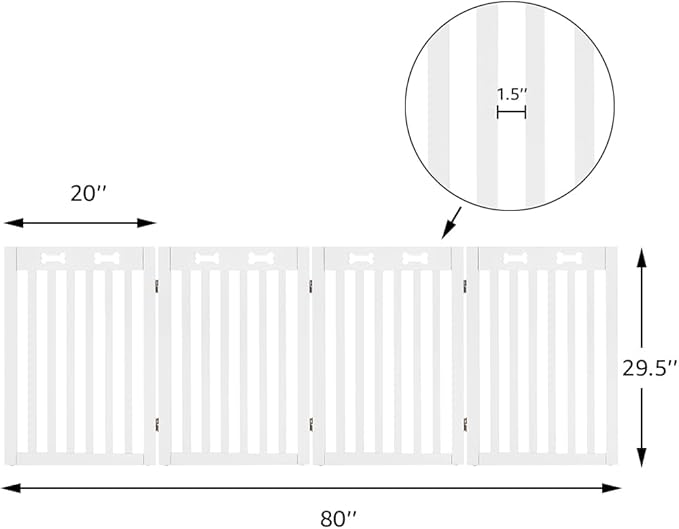 unipaws 29.5'H Free Standing Tall Wooden White Dog Cat Gate, Foldable Pet Fence for Doorway, Stairs, Indoor Use