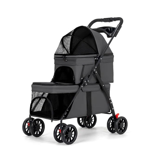 YYW Double Pet Stroller for Small Cats and Dogs, Foldable Kittens Puppies Travel Strolling Cart with 2 Carriages, Cup Holder & Lockable Wheels, Ideal for Multi-Pet Families(Black)