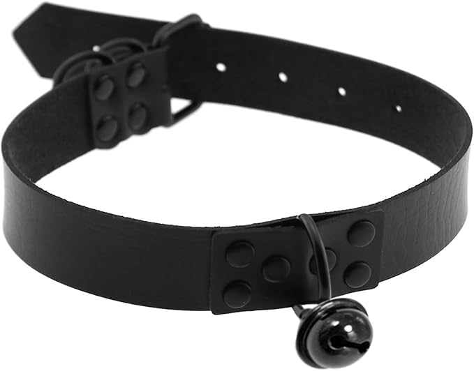 Leather Collar and Leash with Bell for Pet, Gothic Choker Necklace Accessories for Halloween Cosplay