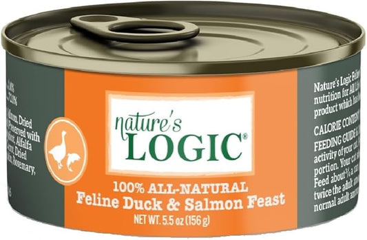 Nature's Logic Wet Can Cat Food - Feline Duck & Salmon Feast 95% Animal Ingredients - No Synthetic Vitamins, Minerals or Artificial Additives, 100% Natural, Grain-Free- Duck & Salmon (5.5 oz, 24 pack)