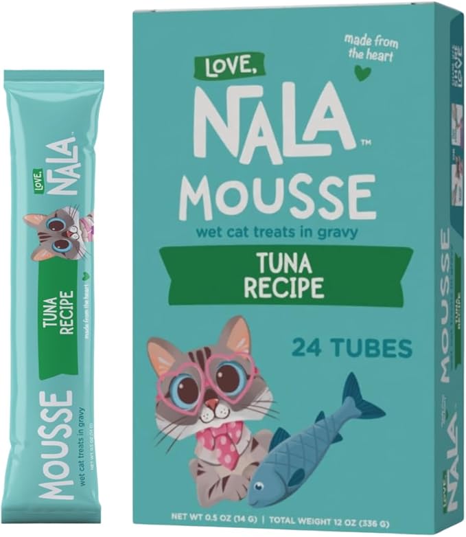 LOVE, NALA Lickable Cat Treats – Grain-Free Squeeze Up Mousse Puree for Cats – Natural, Tasty Wet Cat Treats – Tuna Flavor – 24-Pack