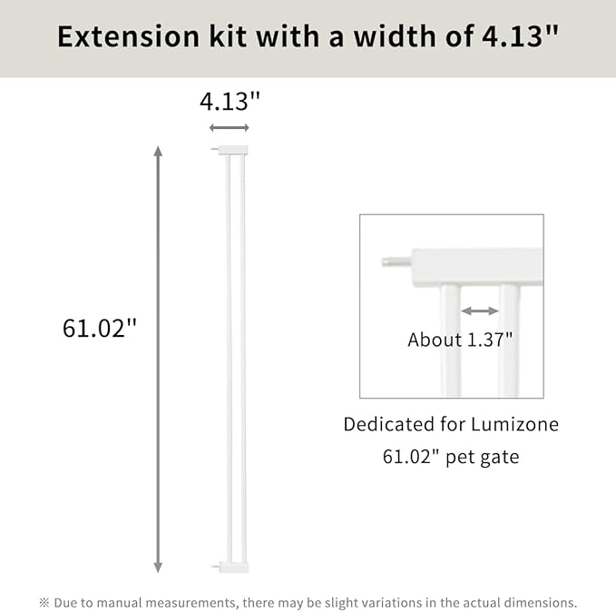 Lumizone Extra Tall Cat Gate Extension Kit 61.02" High Pressure Mounted 2025 New 4.13" Extra Wide 1.37" Gap No Drilling Tall Pet Gate for Dogs (White, 4.13"/10.5CM)