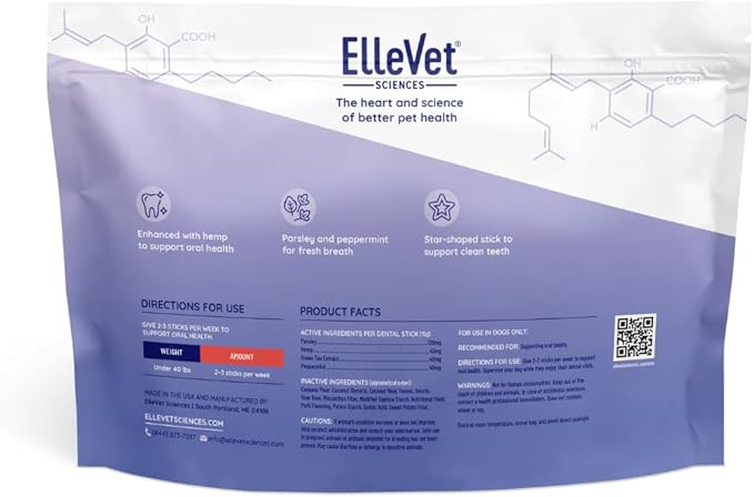 Ellevet Dental Sticks for Dogs – Hemp Enriched Dental Dog Chews – Freshen Dog Breath, Promote Clean Teeth, Support Oral Health - 10 Sticks - Small Dogs (Under 40lbs)