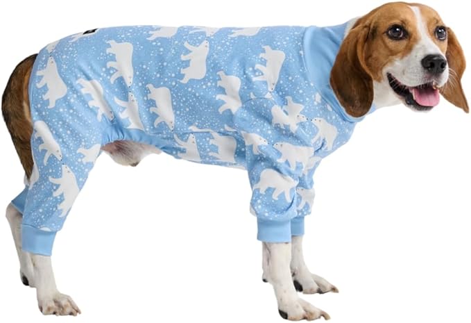 Spark Paws Dog Pajama, Dog Recovery Suit Male, Onesie, Ultra-Soft and 4-Way Stretch, for Small Medium and Large Breeds - Snowy Polar Bear - 2XL