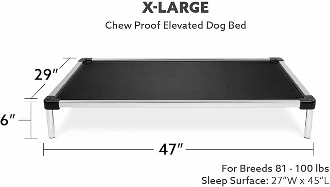K9 Ballistics Chew Proof Elevated Outdoor Cooling Cot Bed for X Large Dogs - Virtually Indestructible, Preassembled, Withstands Aggressive Chewers - XL, Ripstop Obsidian Black