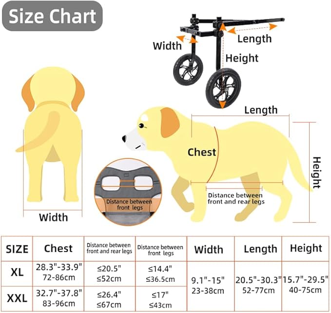 Large Dog Wheelchair for Back Legs with Pet Traction Rope - Adjustable Hind Leg Support Cart with Breathable Air Mesh Harness, All-Terrain Wheels & Foldable Frame - Mobility Aid for Disabled/Injured
