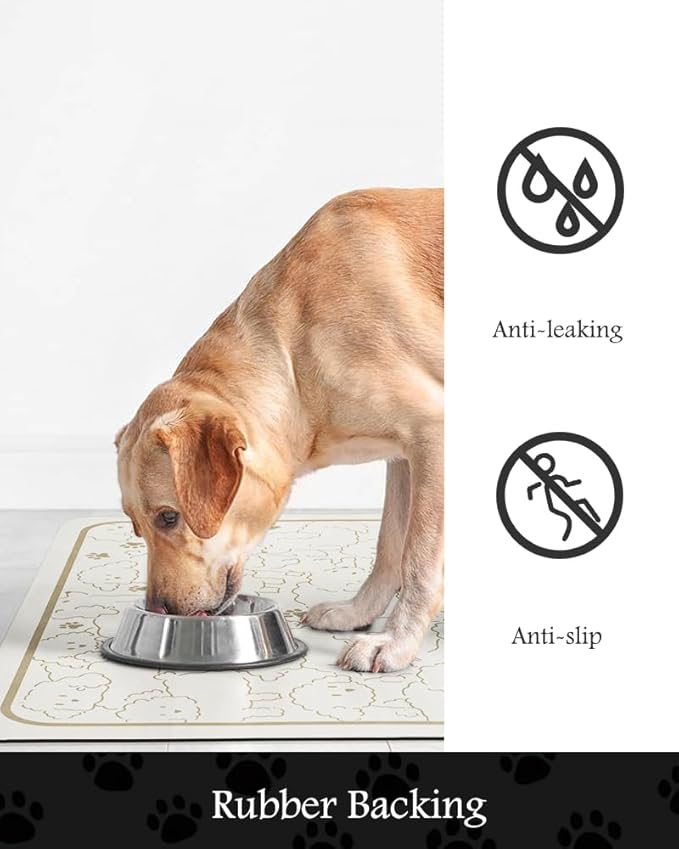 Pet Feeding Mat-Absorbent Dog Mat for Food and Water Bowl-No Stains Quick Dry Water Dispenser Mat-Dog Accessories Pet Supplies-Bowl for Messy Drinkers（FRAMEDOGS,12"x19"