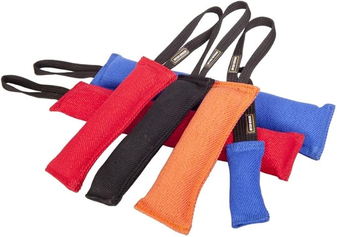 Dingo Gear French Linen tug Toy for Dog, Dog Bumper for Training, Agility, tug of war, Dog bite Pillow for Strong Dog, 1handle 8" red S00070