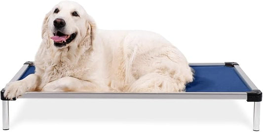K9 Ballistics Chew Proof Elevated Outdoor Cooling Cot Bed for Large Dogs - Virtually Indestructible, Preassembled, Withstands Aggressive Chewers - L, Ripstop Blue Quartz