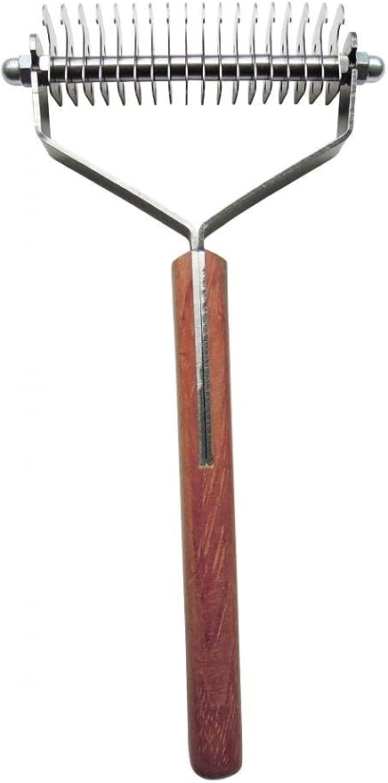 Mars Coat King Double Wide Dematting Undercoat Grooming Rake Stripper Tool for Dogs and Cats, Stainless Steel with Wooden Handle for Thick Coats, 18-Blade Stripper for Groomers, Pet Owners