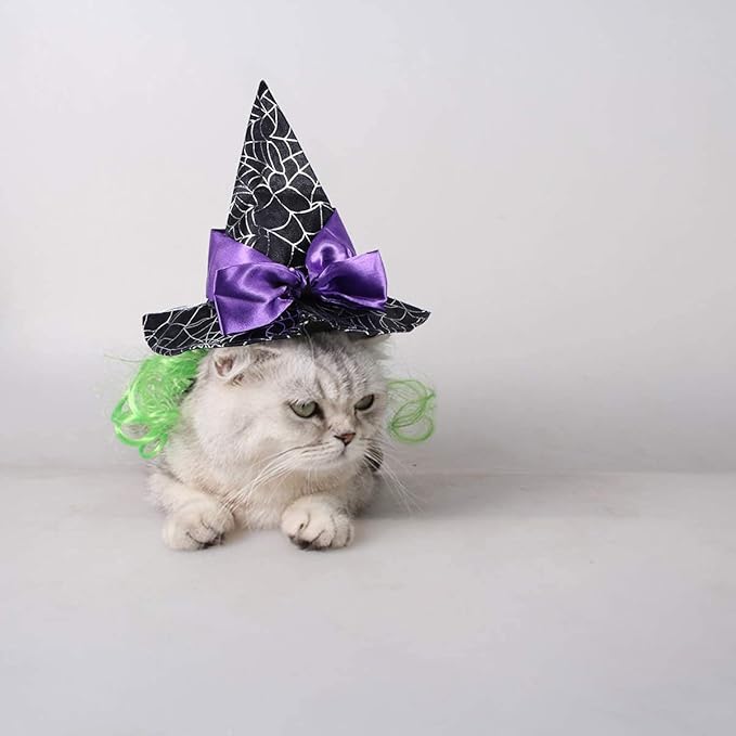Halloween Cat Hat Costumes Dog Decoration Cloth Witch Mini Hat Pet Cosplay Costumes with Adjustable Rope Suitable for All Pet