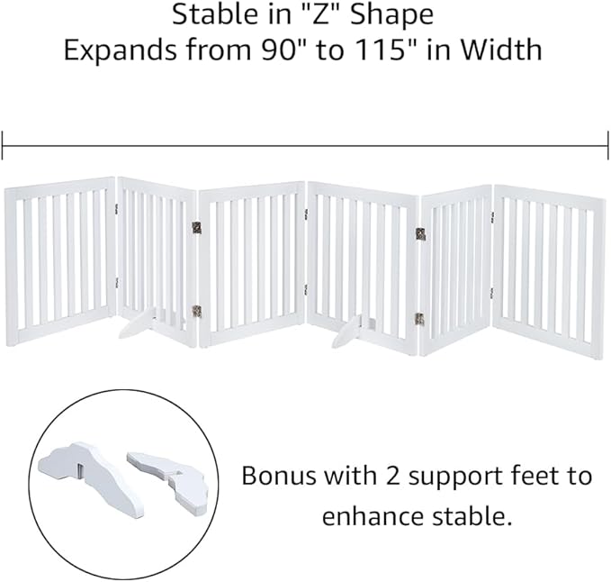 unipaws 120" Extra Wide Pet Gate, Free Standing Dog Gate for Doorways, Stairs, Foldable Puppy & Room Divider, Wooden Playpen for The House, Indoor Use (24" H, White)