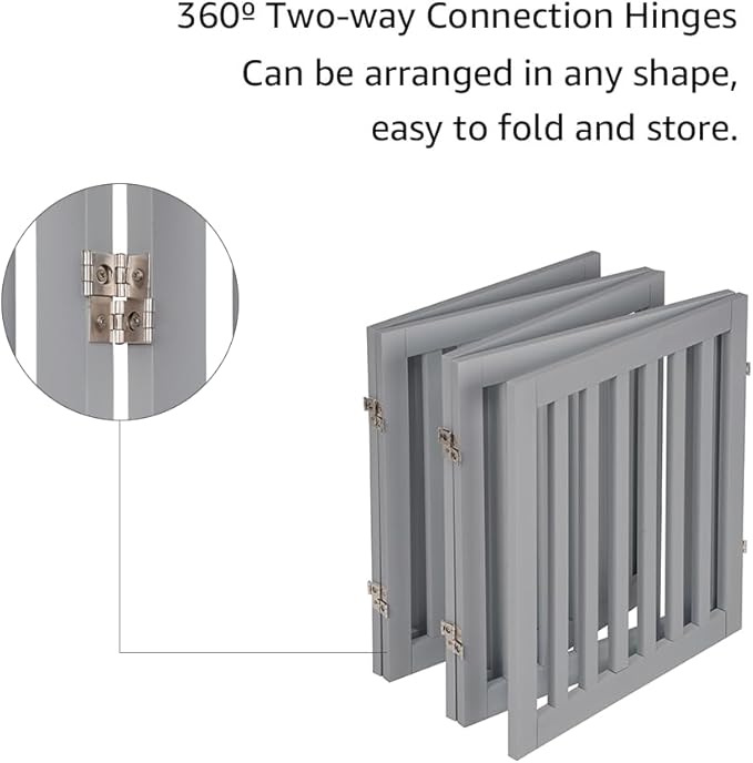 unipaws 24”H Free Standing Pet Gate for Dogs and Cats, Wooden Dog Gates for Doorway, Stairs, Dog Room Divider, Step Over Foldable Pet Fence for The House, Expandable Barrier, Indoor Use, Grey