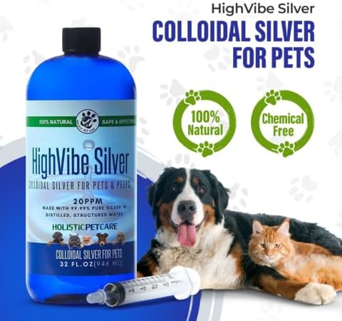 Colloidal Silver for Dogs & Cat Wound Care, Immune Support & Skin Solution - All Pet Health Care for Itch, Sores, Wounds, Hotspots & More with Syringe (32 oz)